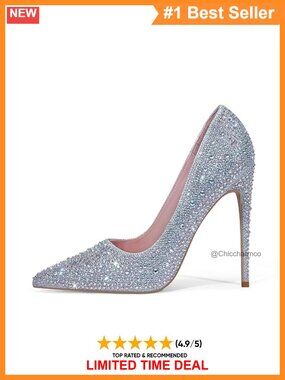 Pointed Toe Stiletto Pumps Rhinestone High Heels Wedding Prom Shoes